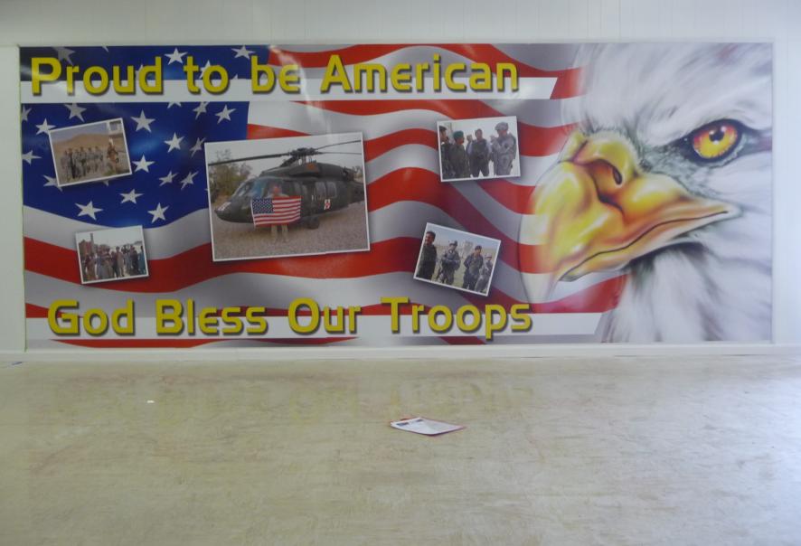 american themed banner on wall